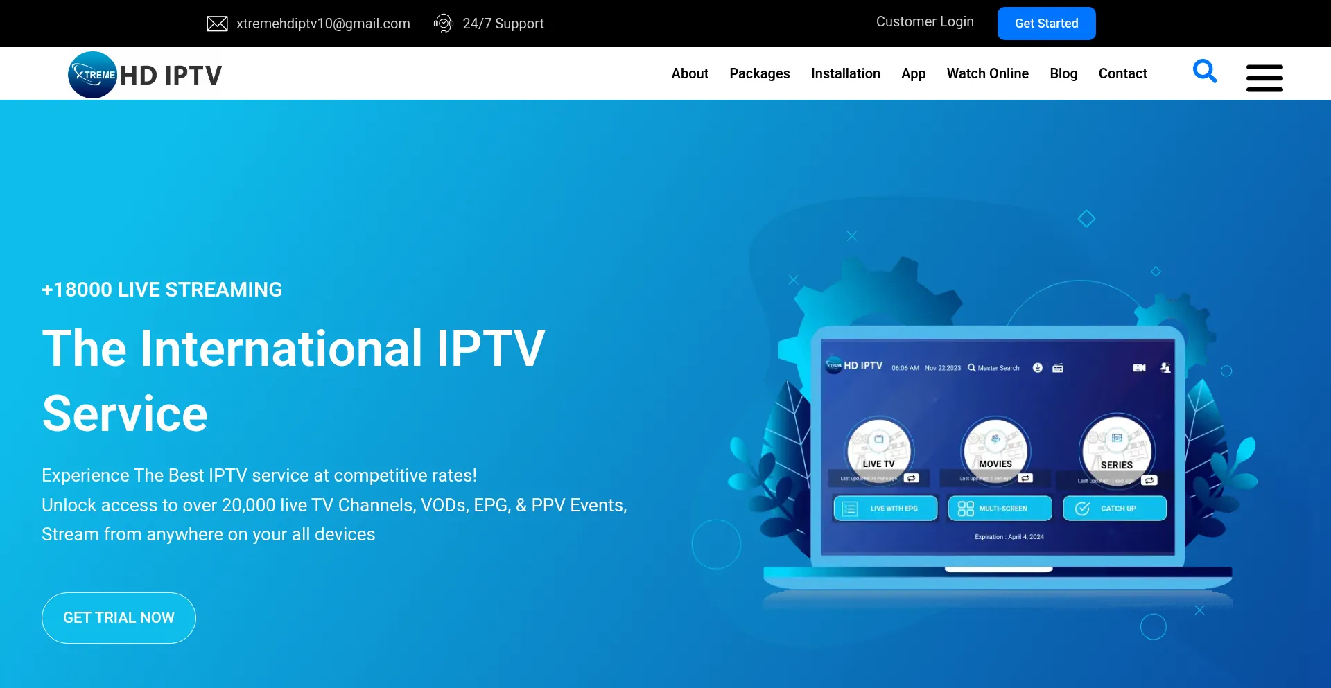 Website screenshot of Xtremehdviptv.org