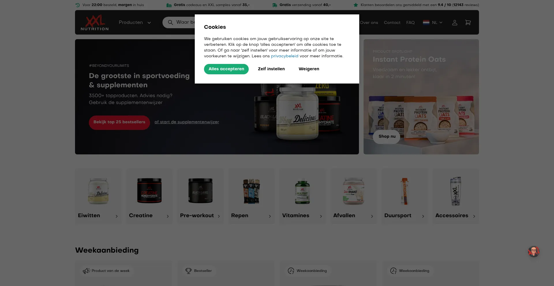 Website screenshot of Xxlnutrition.nl