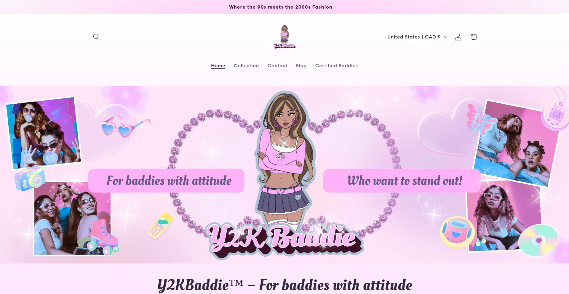 Website screenshot of Y2kbaddie.com