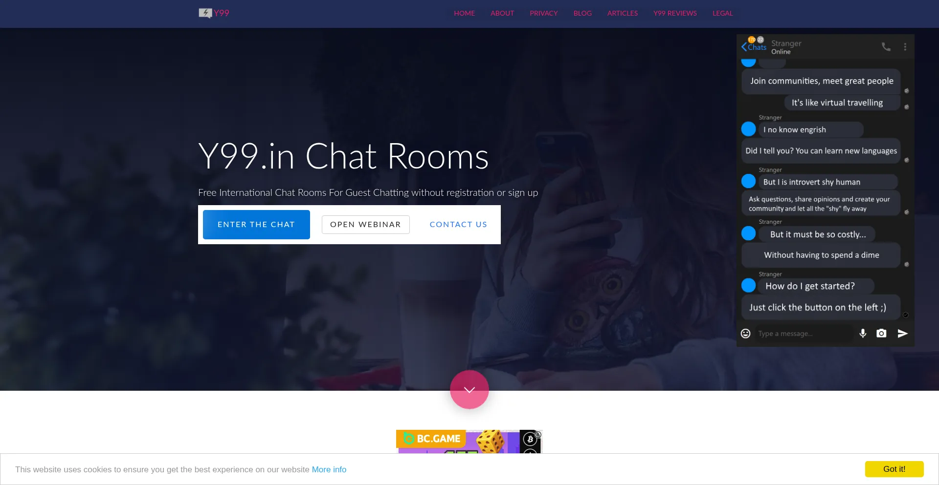 Website screenshot of Y99.in