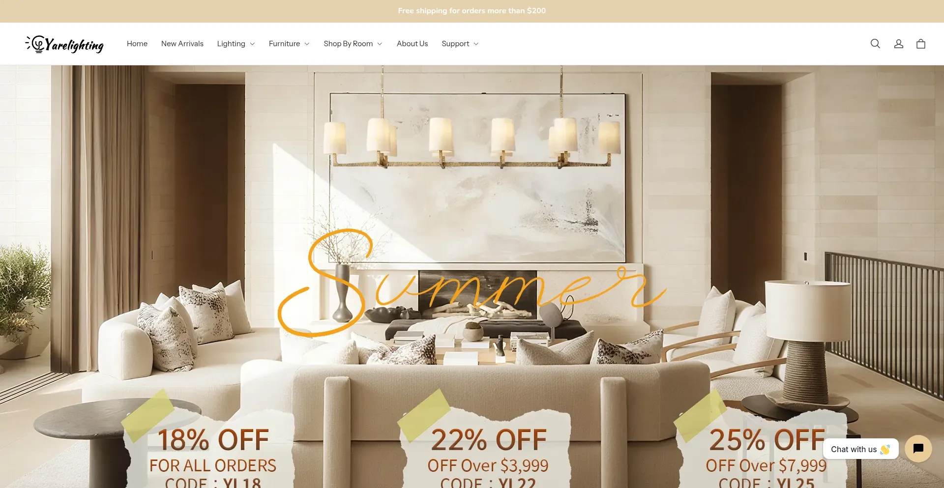 Website screenshot of Yarelighting.com