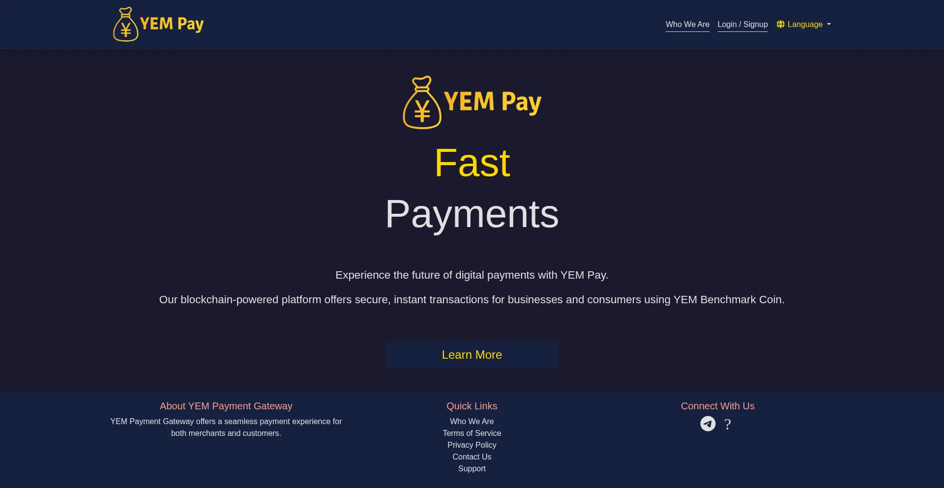 Website screenshot of Yempay.com