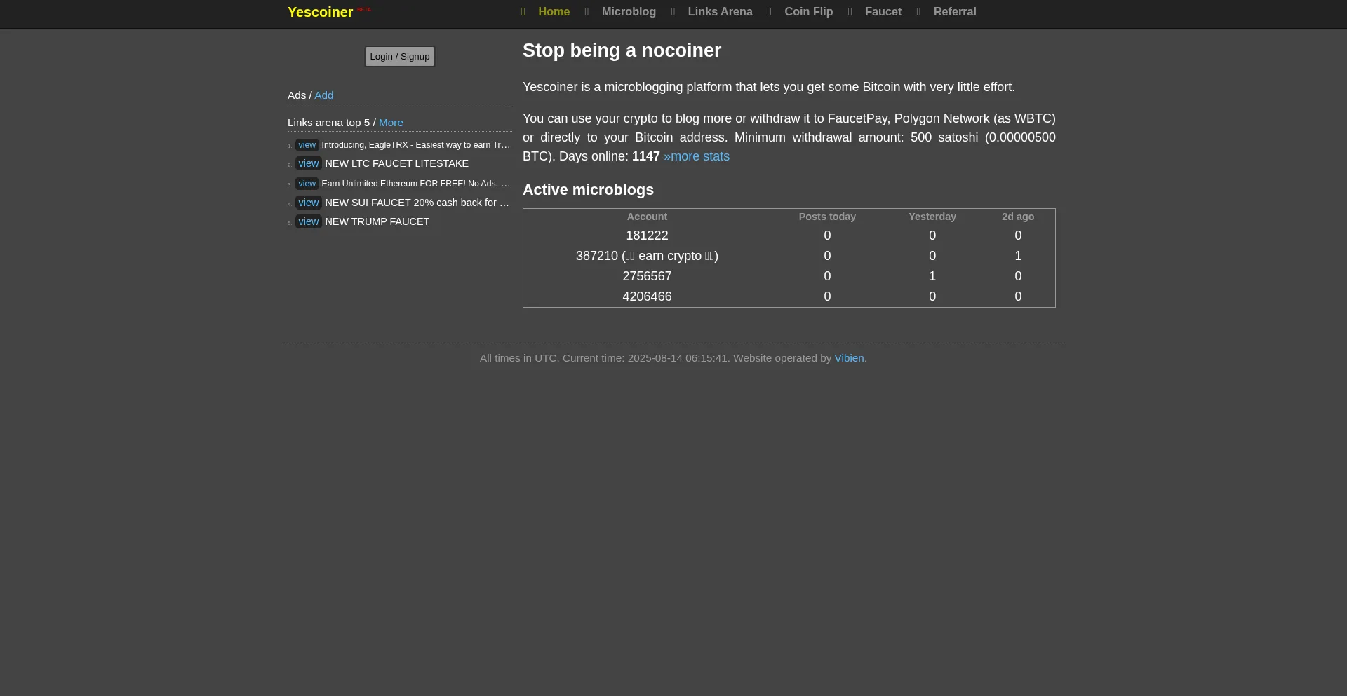 Website screenshot of Yescoiner.com