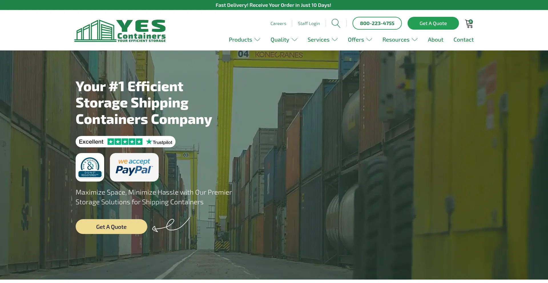 Website screenshot of Yescontainers.com