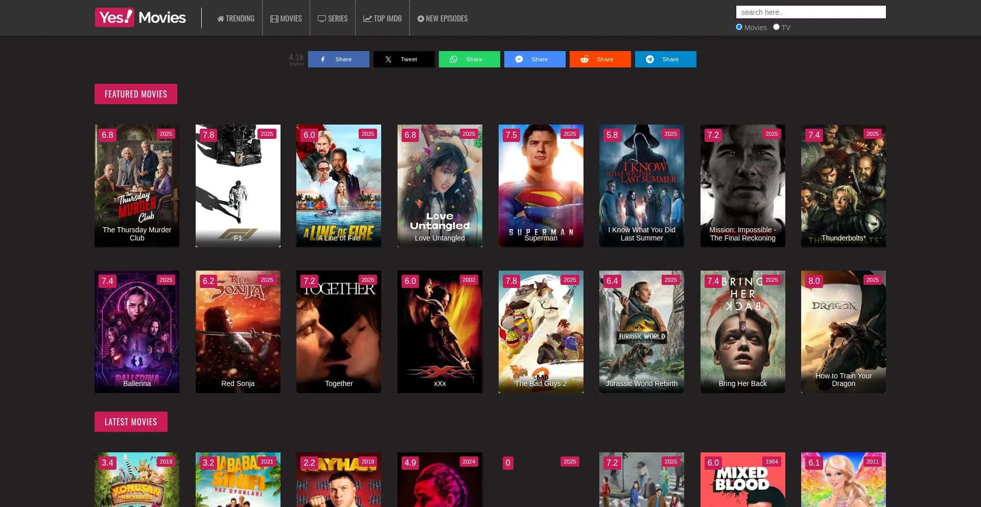 Website screenshot of Yesmovie.skin