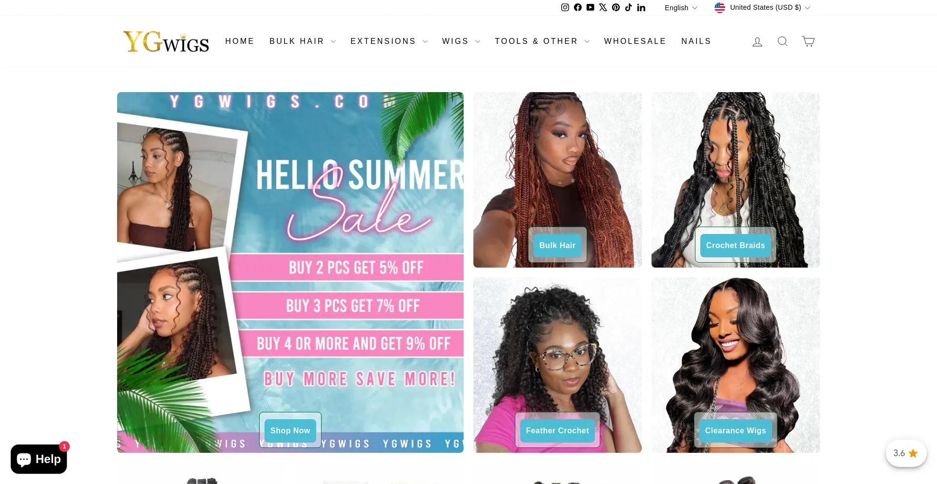 Website screenshot of Ygwigs.com