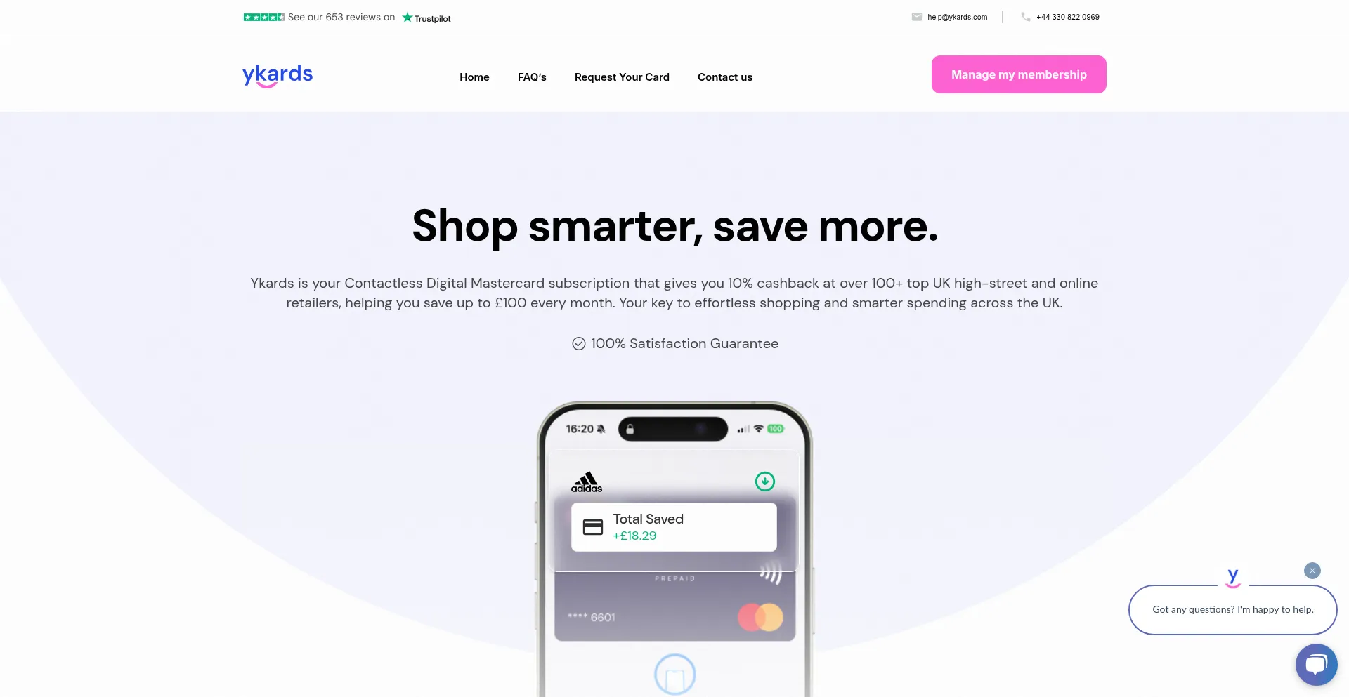 Website screenshot of Ykards.com