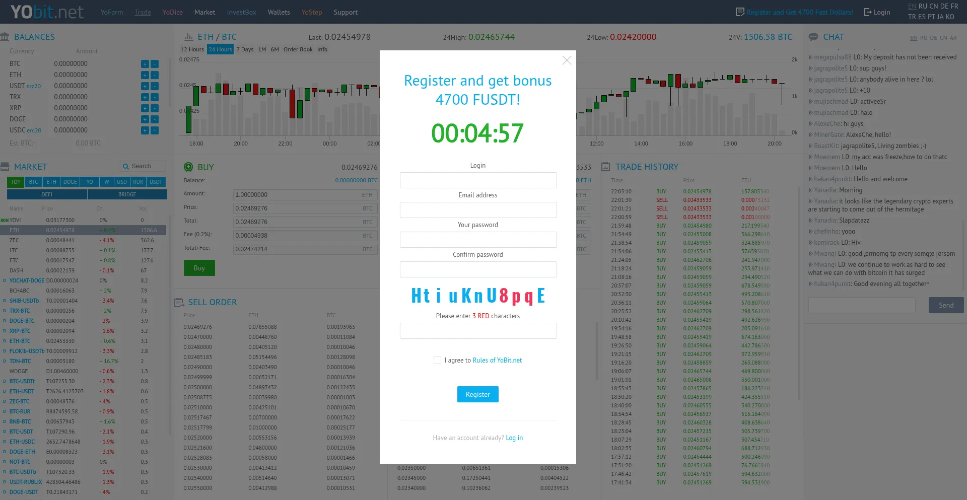 Website screenshot of Yobit.io