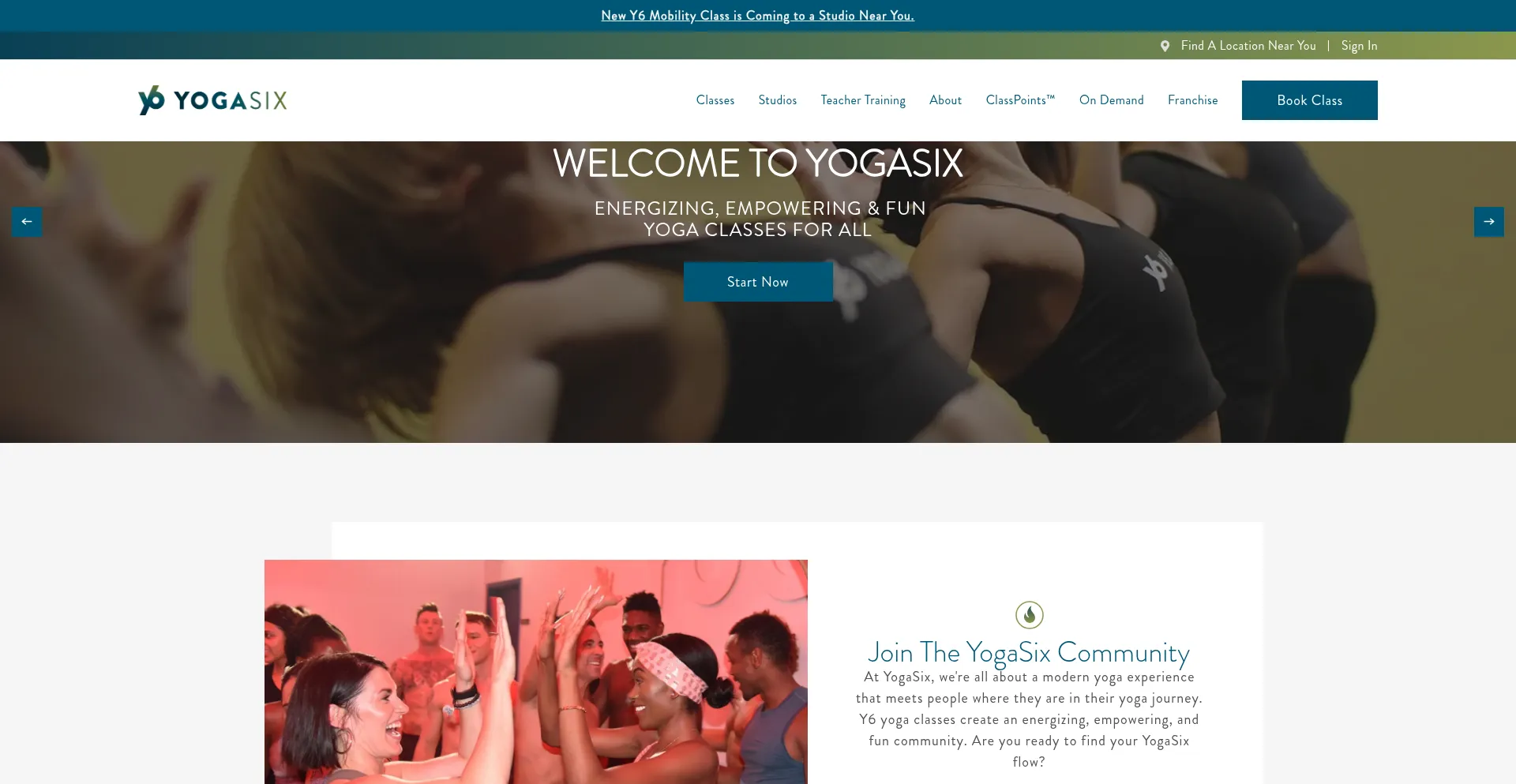 Website screenshot of Yogasix.com