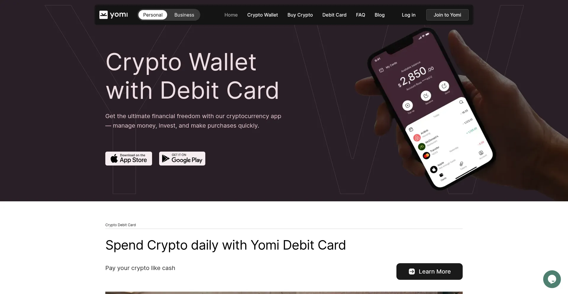 Website screenshot of Yomi.finance