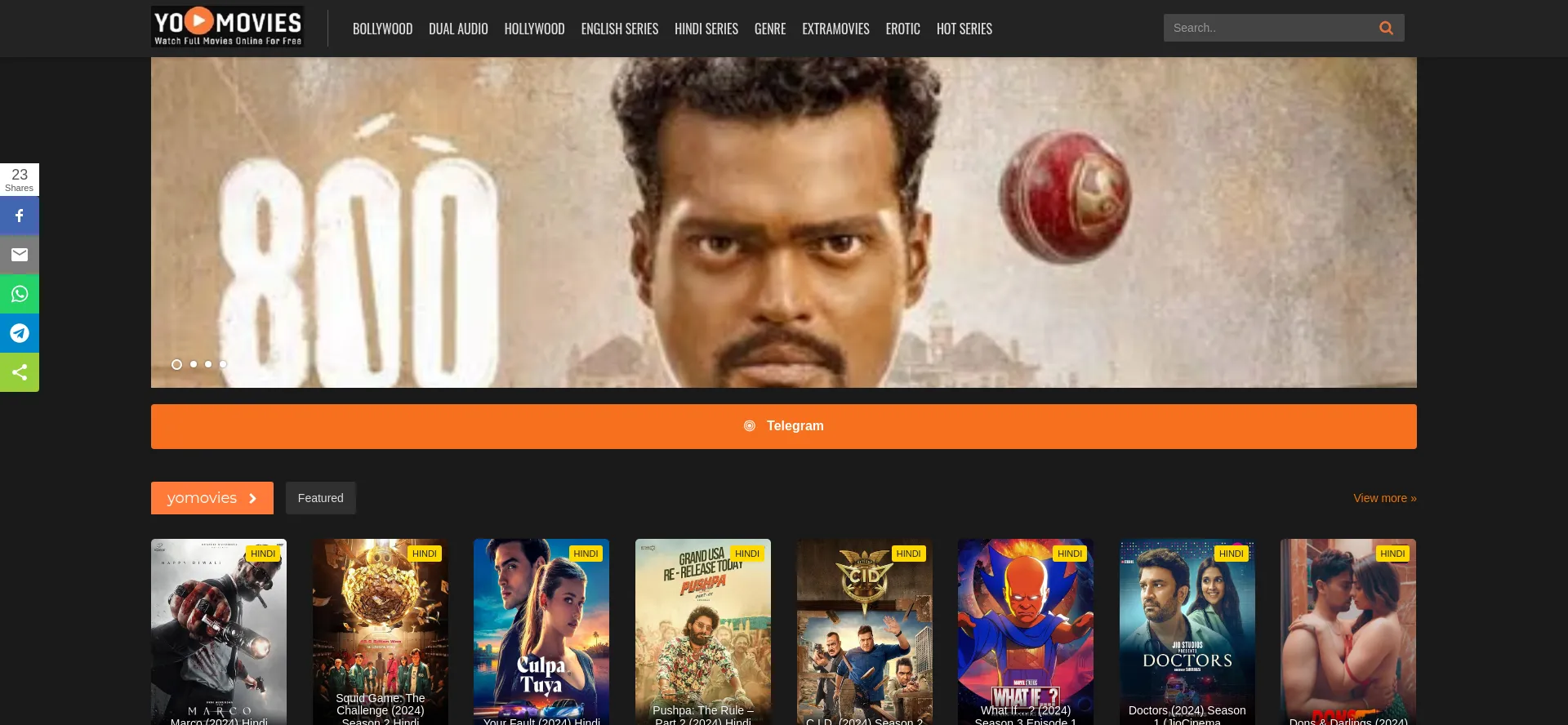 Website screenshot of Yomovies1.skin