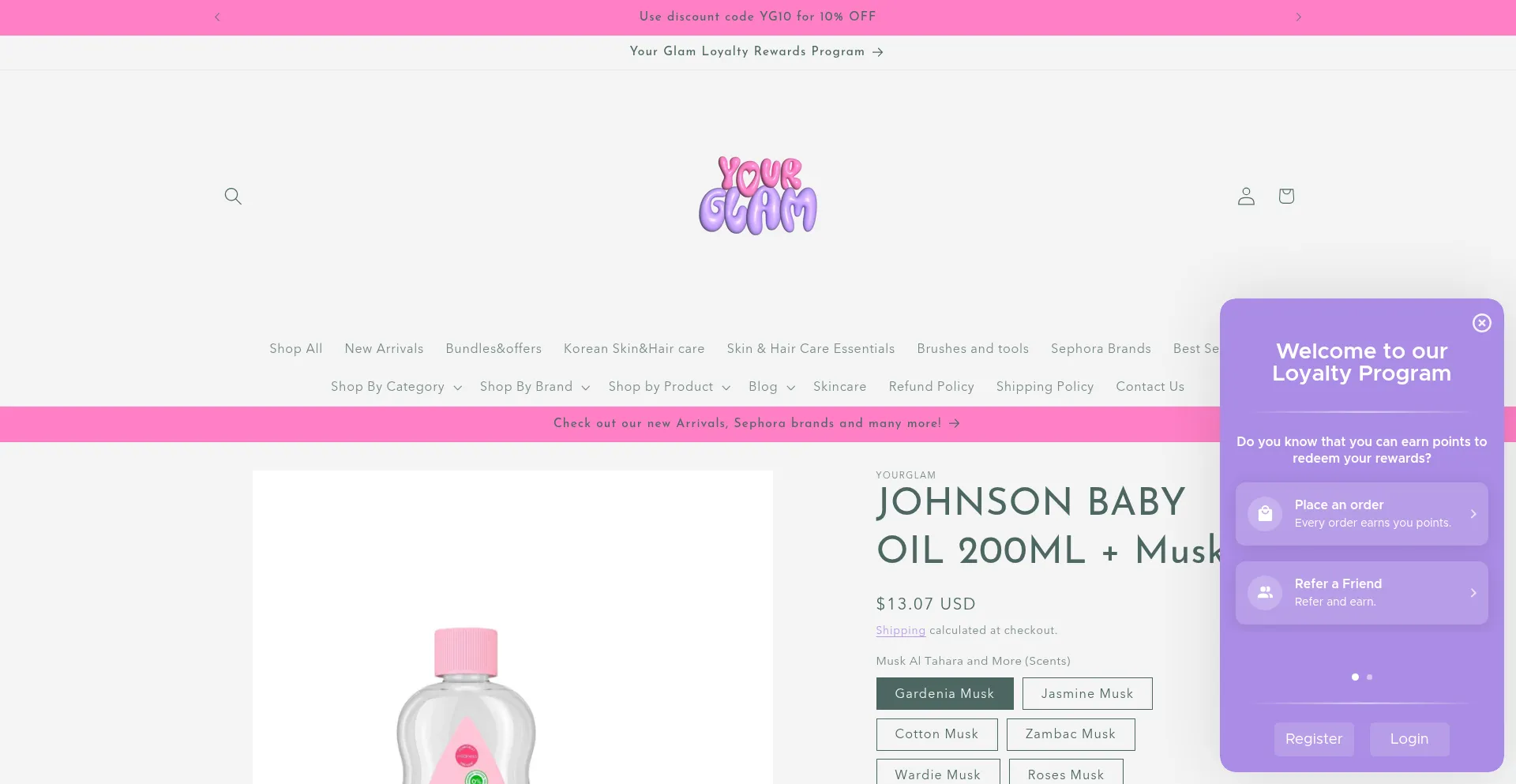 Website screenshot of Yourglamlb.com