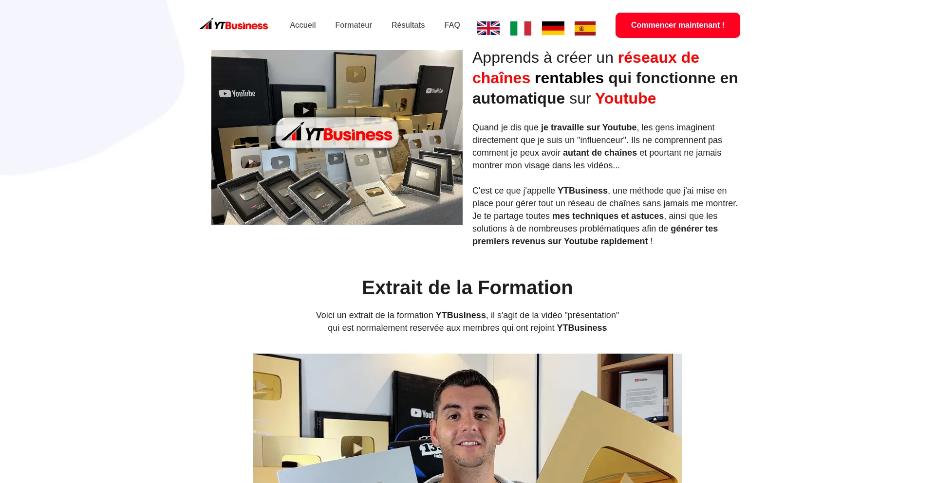 Website screenshot of Ytbusiness.fr