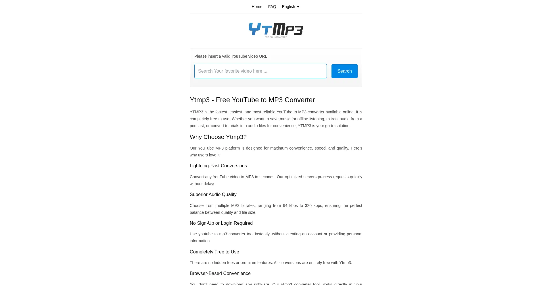 Website screenshot of Ytmp3.tube