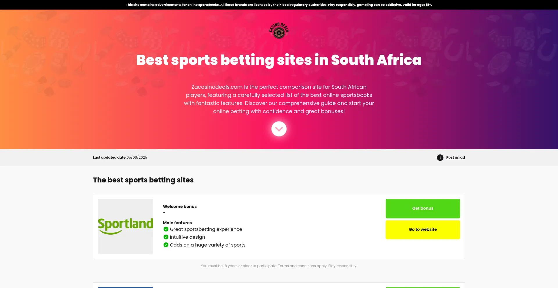 Website screenshot of Zacasinodeals.com