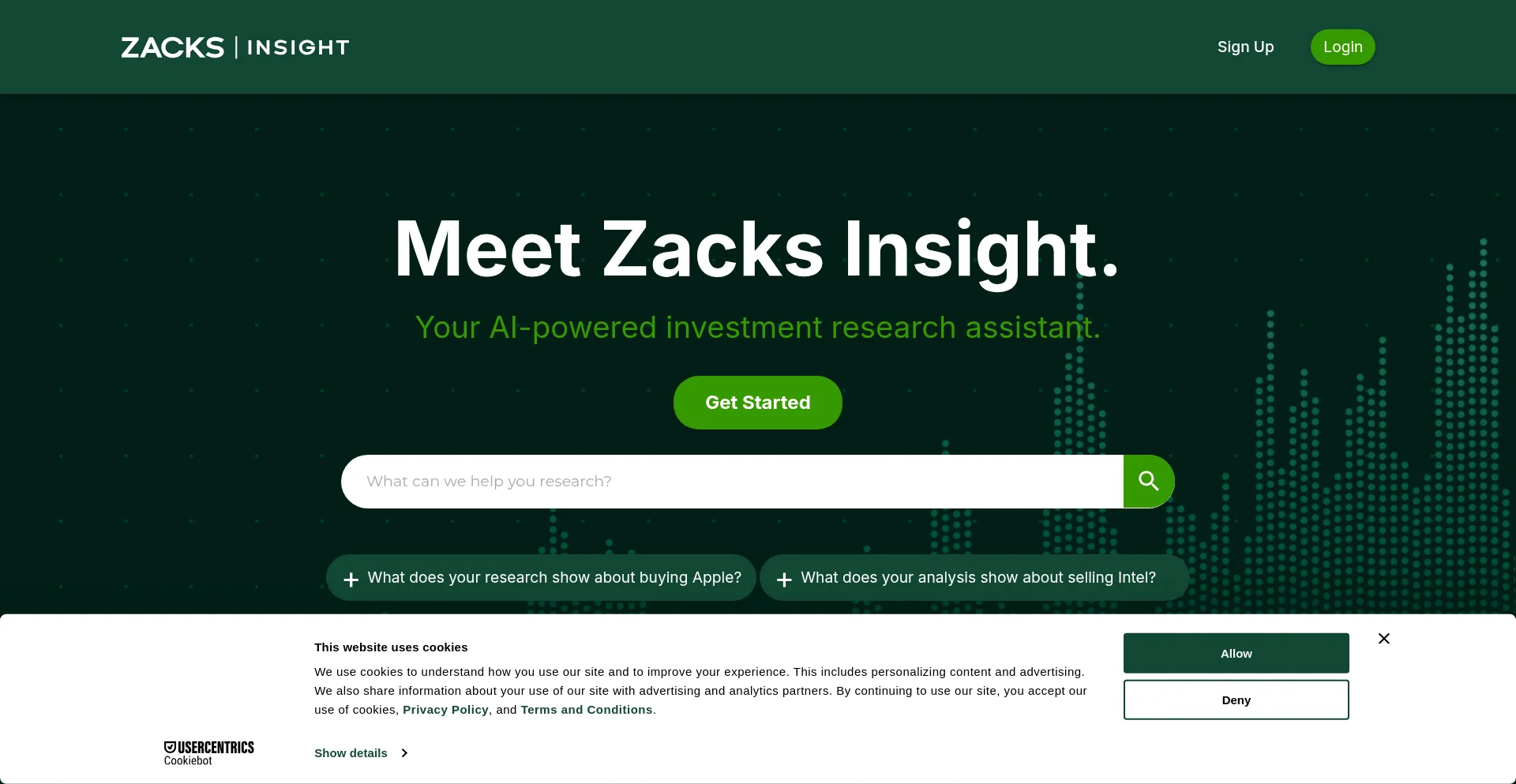 Website screenshot of Zacksinsight.com