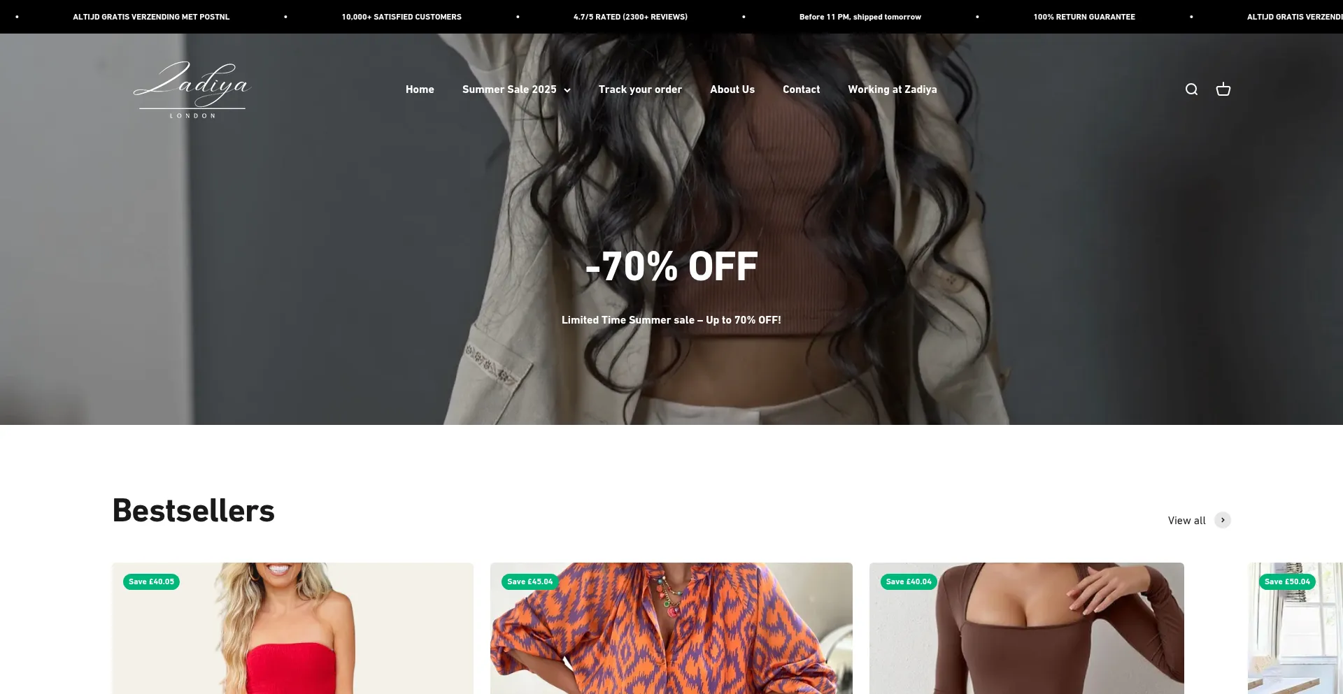 Website screenshot of Zadiya.com