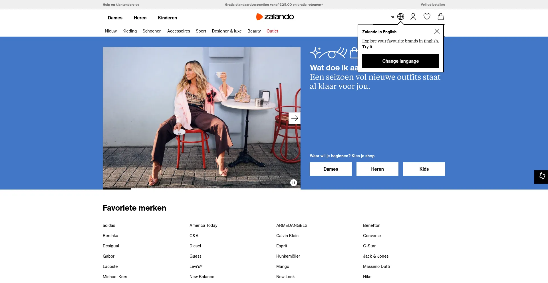 Website screenshot of Zalando.be