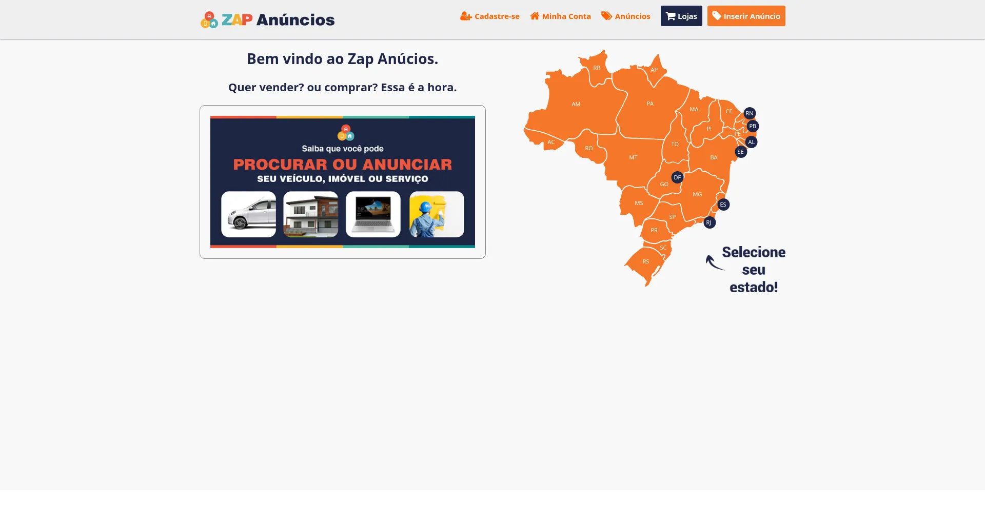 Website screenshot of Zapanuncios.com.br