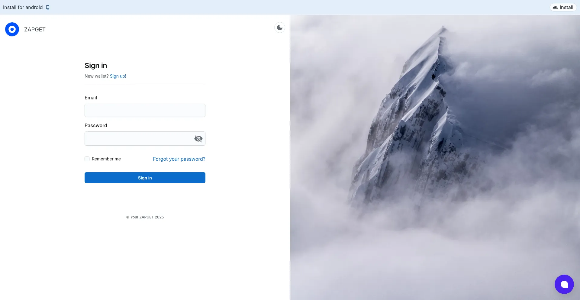 Website screenshot of Zapgetaccount.web.app