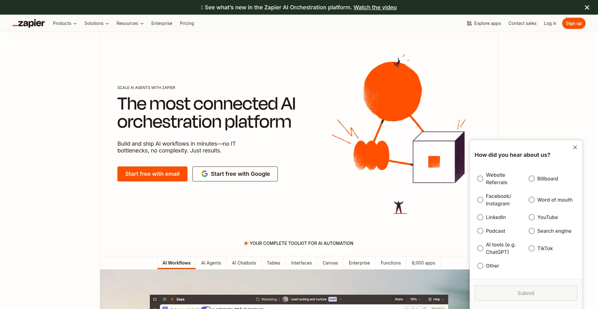 Website screenshot of Zapier.com