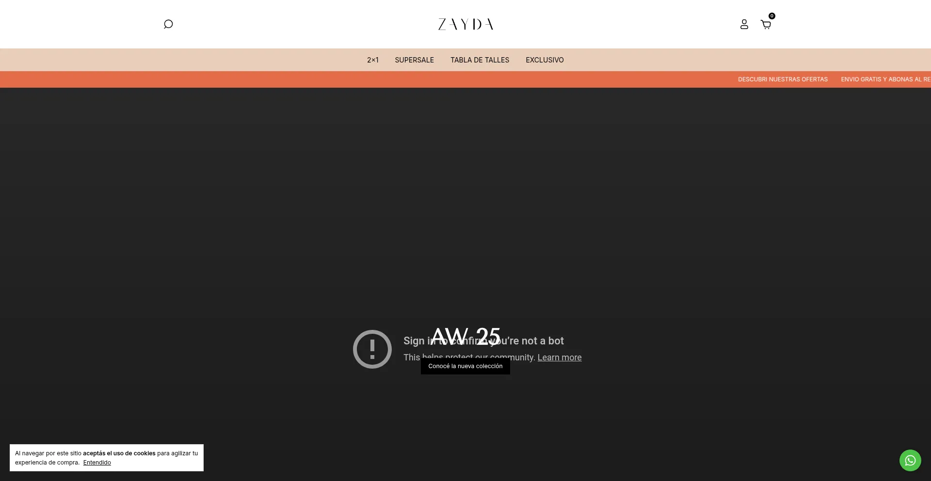 Website screenshot of Zayda.com.ar