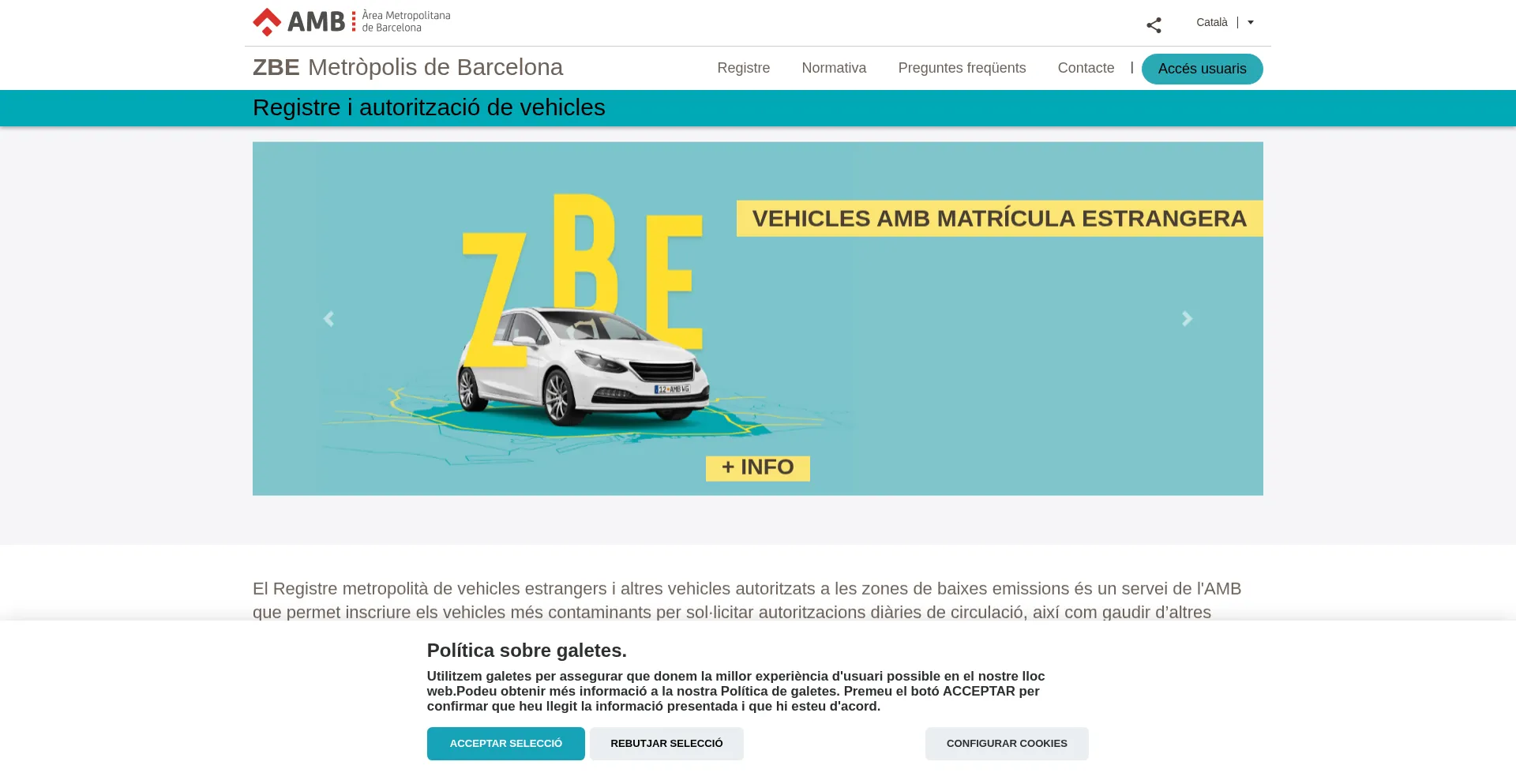 Website screenshot of Zberegistre.ambmobilitat.cat