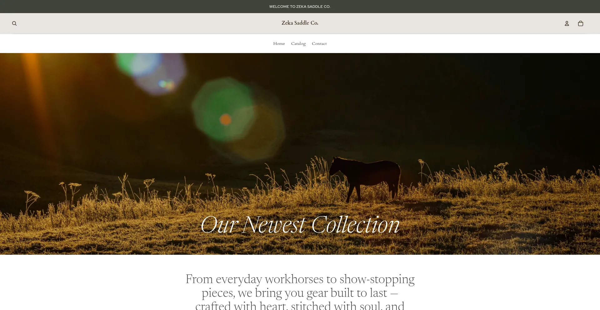 Website screenshot of Zekasaddleco.myshopify.com
