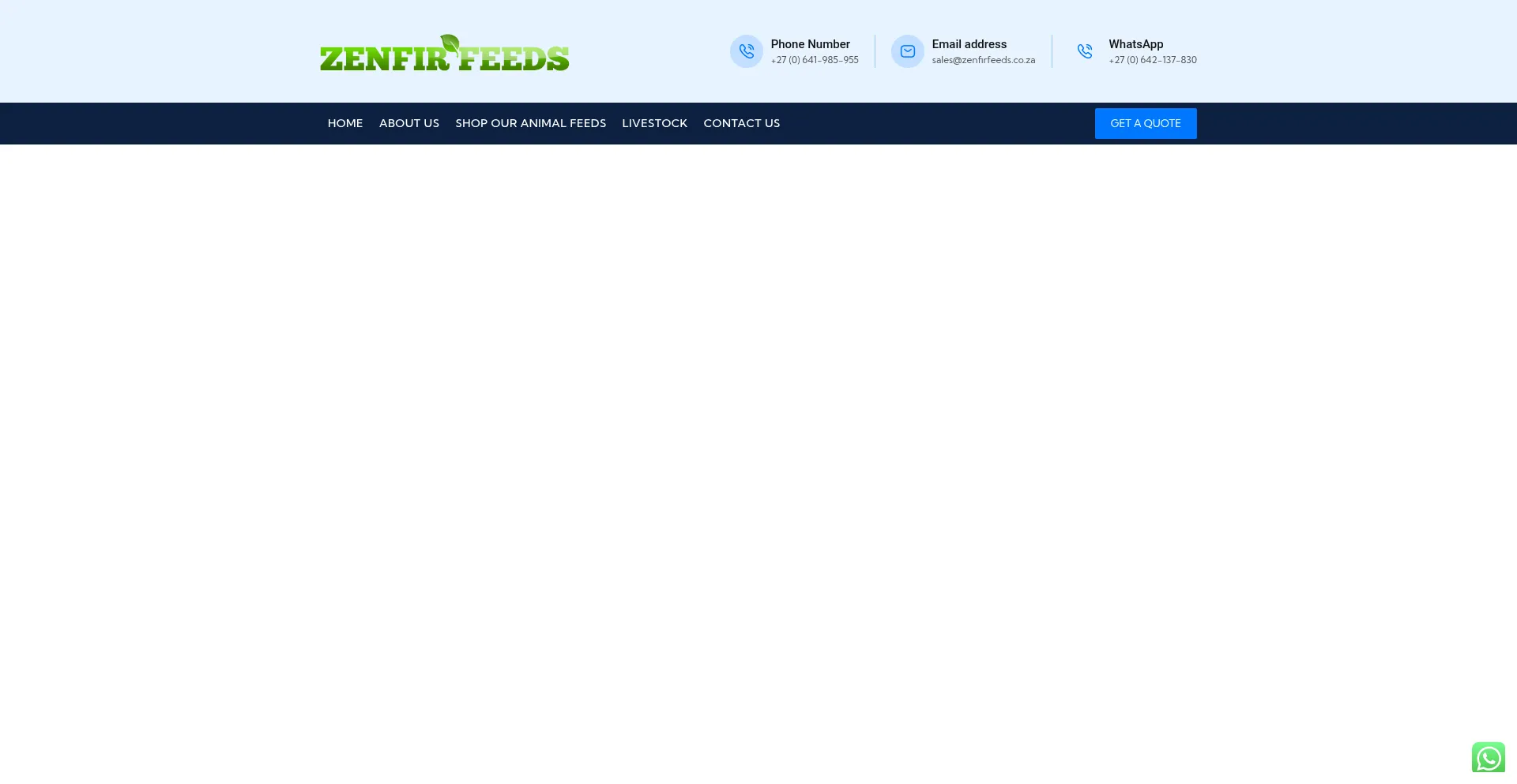 Website screenshot of Zenfirfeeds.co.za