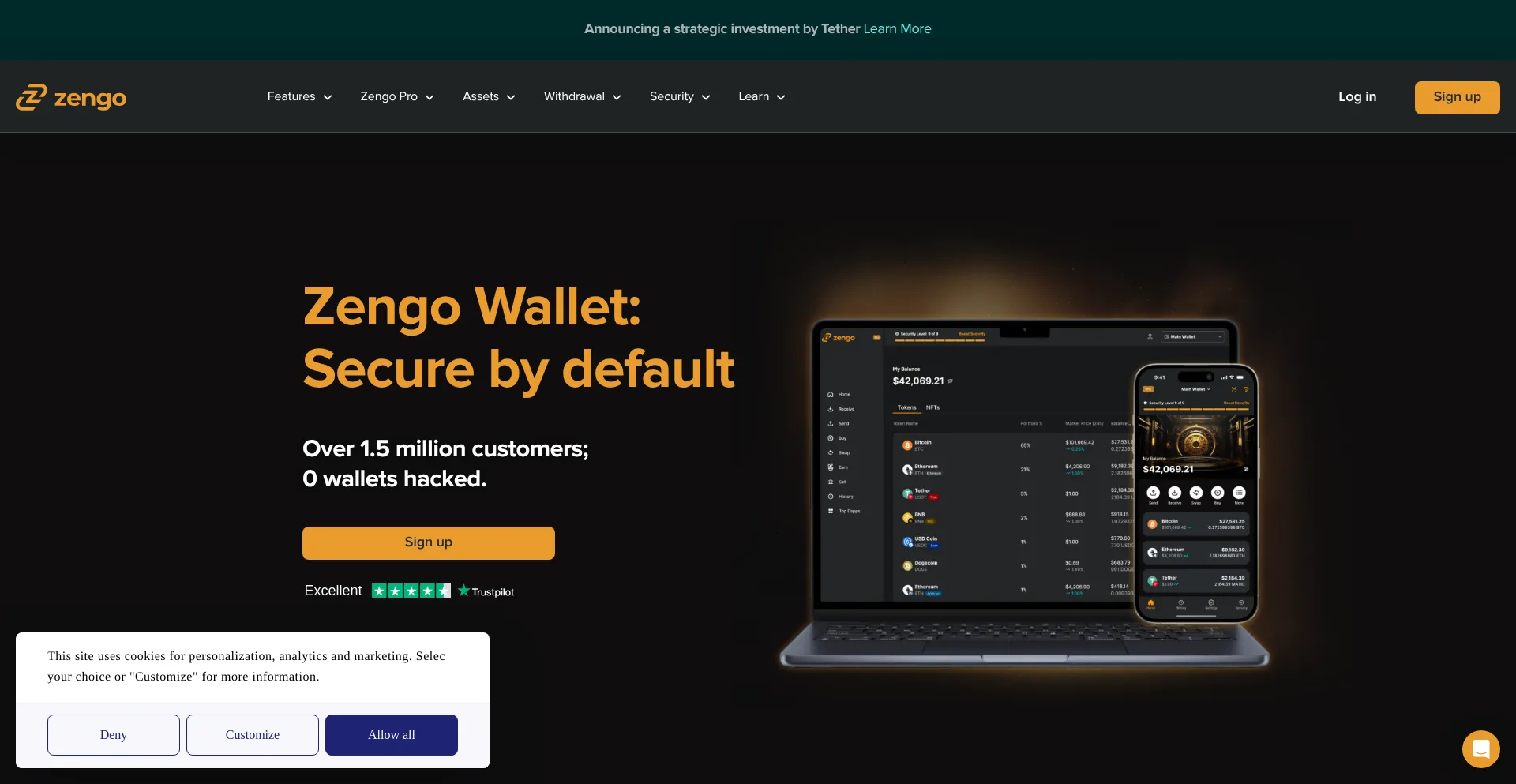 Website screenshot of Zengo.com