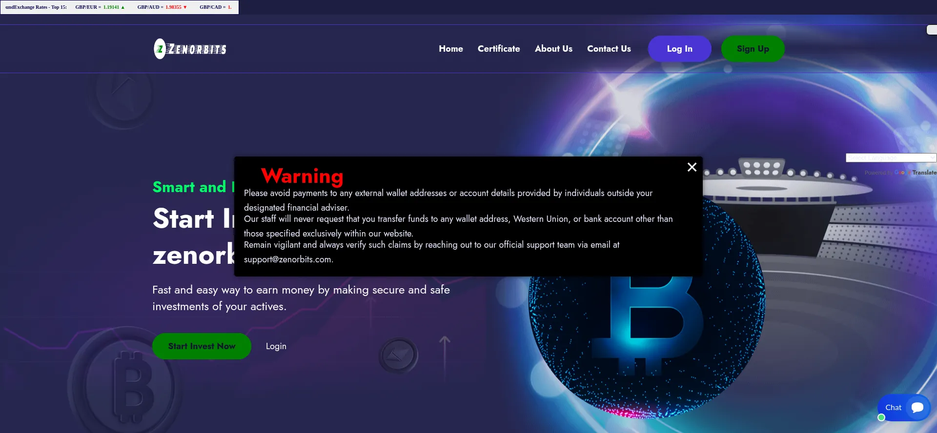 Website screenshot of Zenorbits.ltd