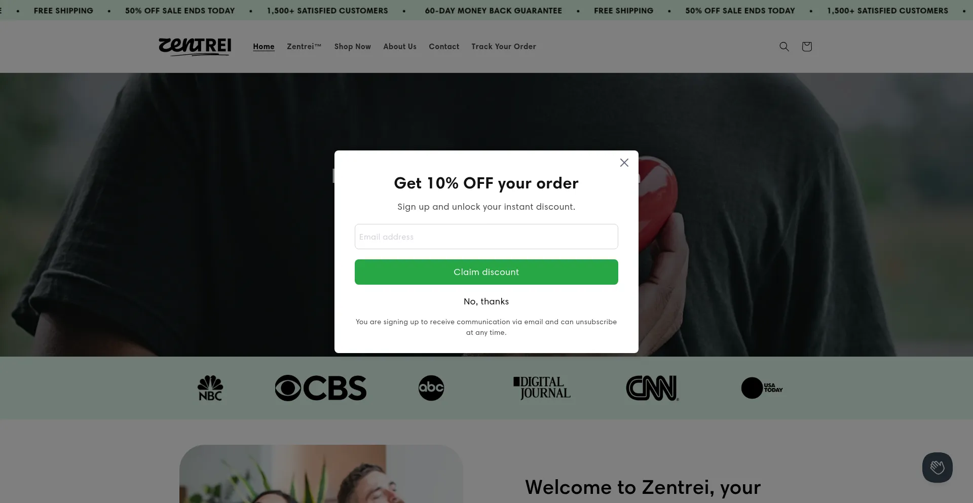 Website screenshot of Zentrei.com