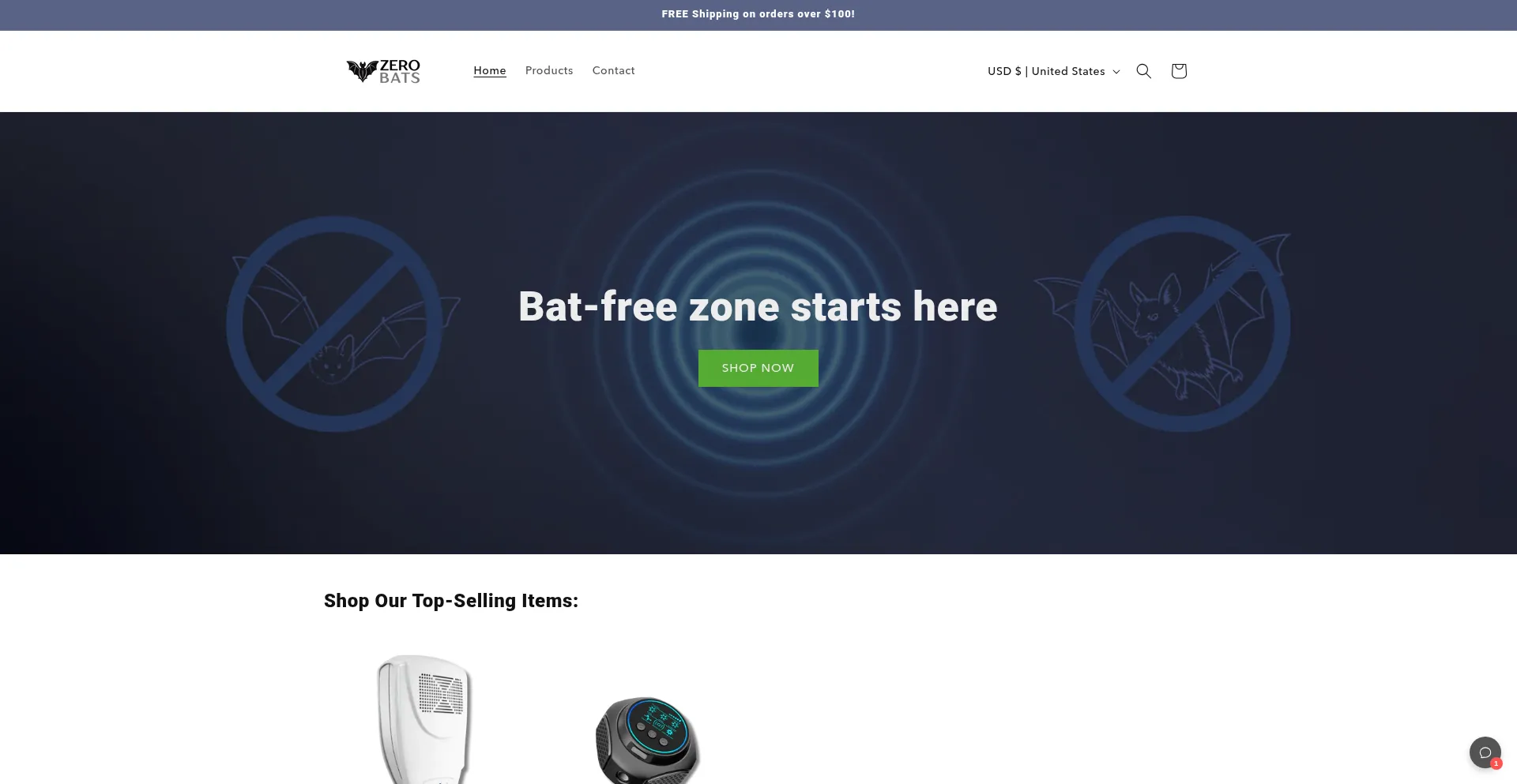 Website screenshot of Zerobats.com