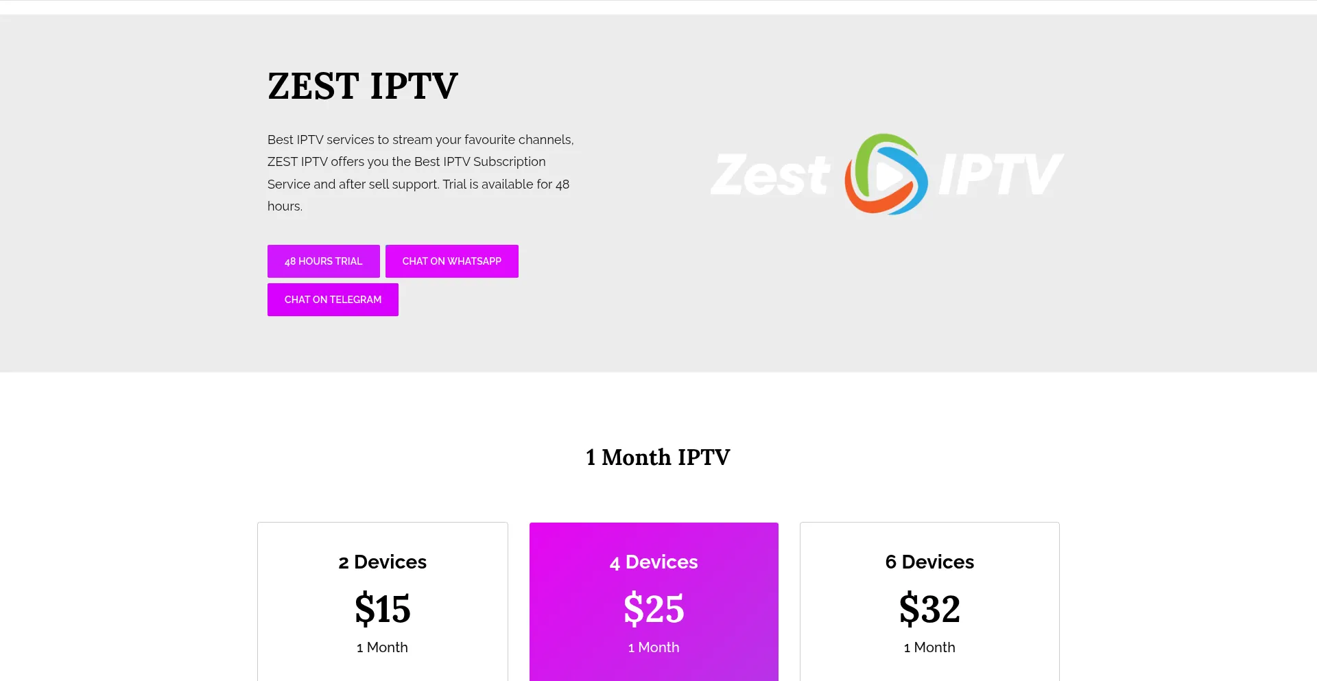 Website screenshot of Zestiptv.net