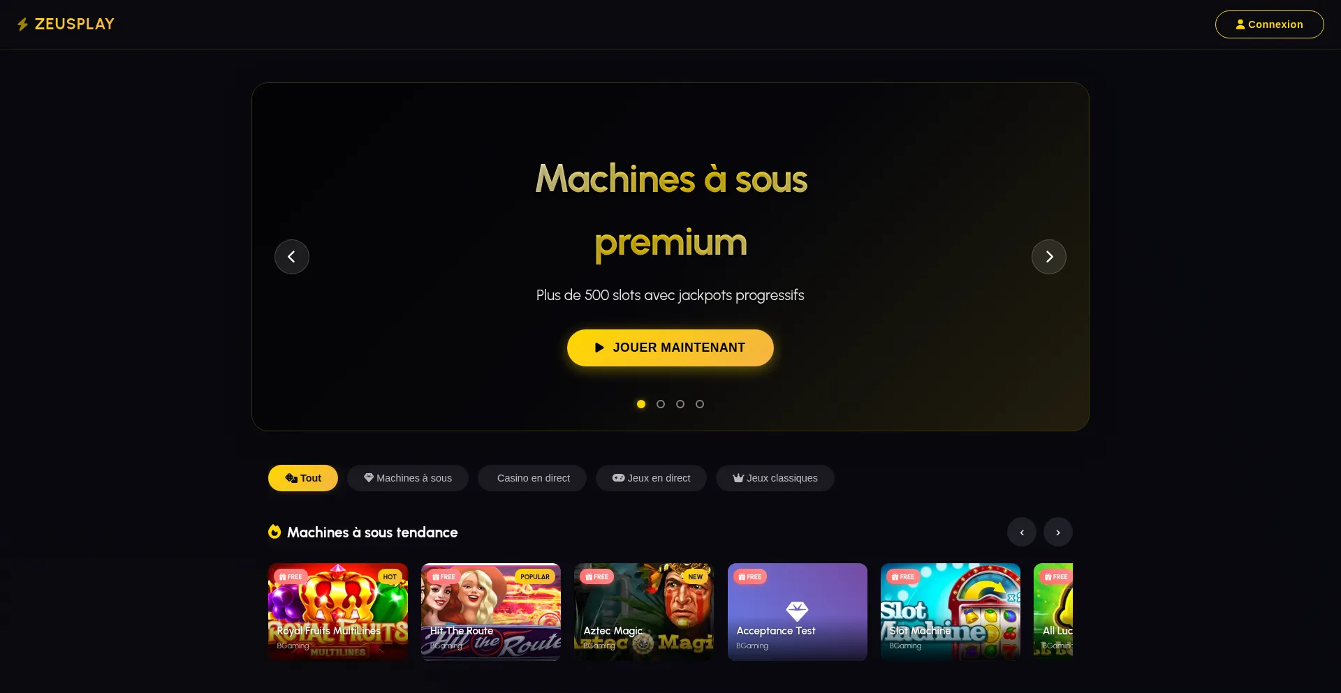 Website screenshot of Zeusplay.io