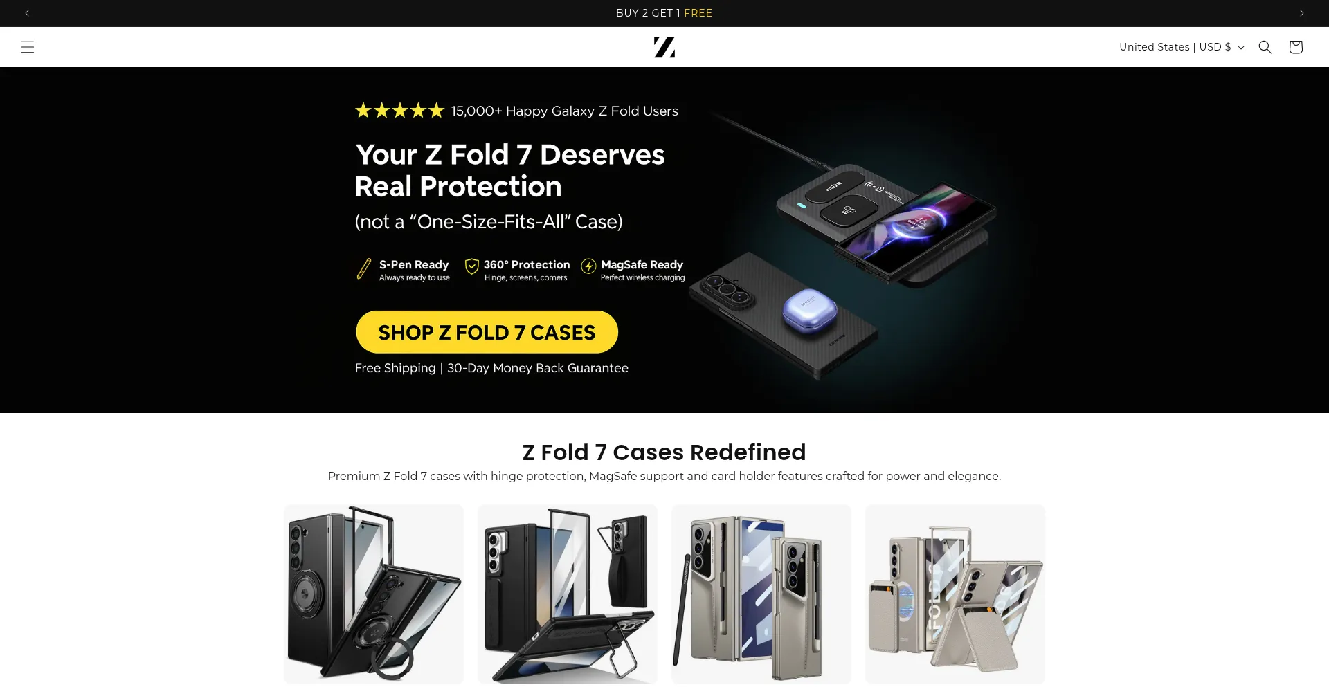 Website screenshot of Zfoldcases.com
