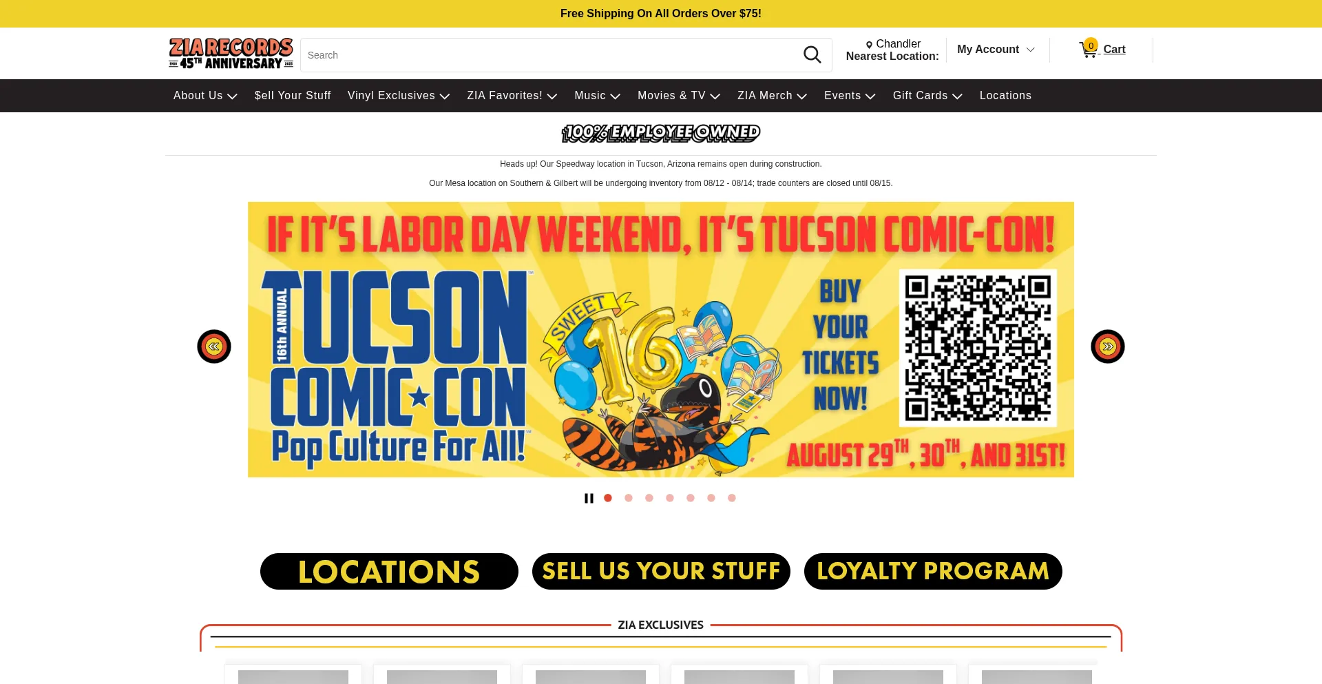 Website screenshot of Ziarecords.com