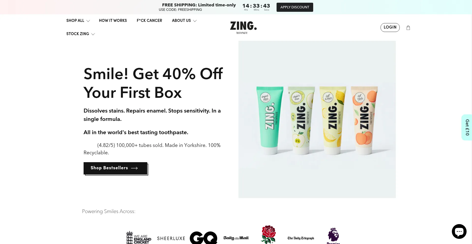 Website screenshot of Zingtoothpaste.com