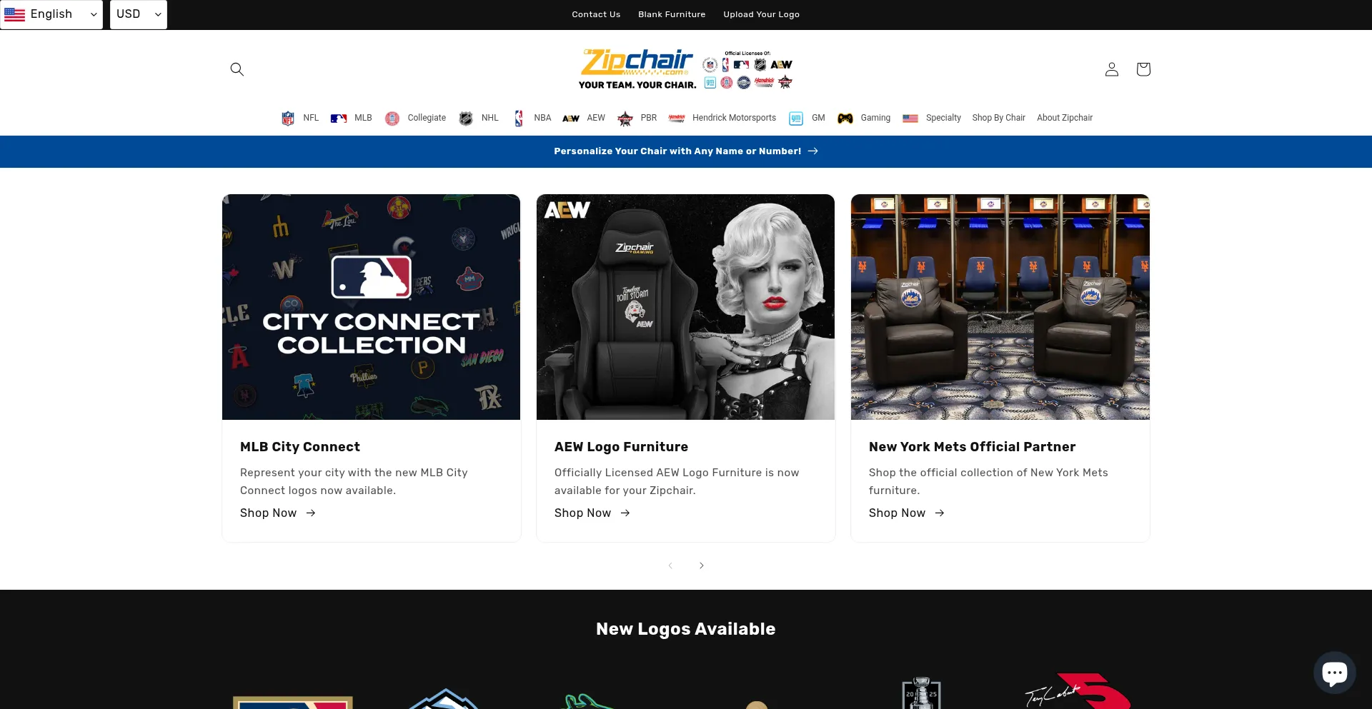 Website screenshot of Zipchair.com
