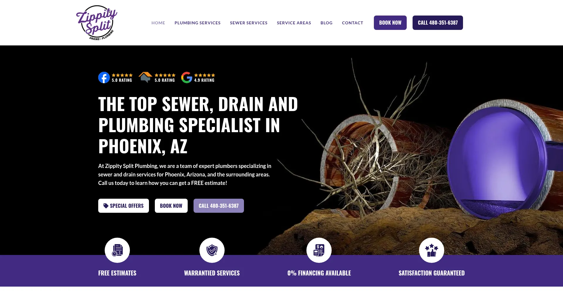 Website screenshot of Zippitysplitplumbing.com