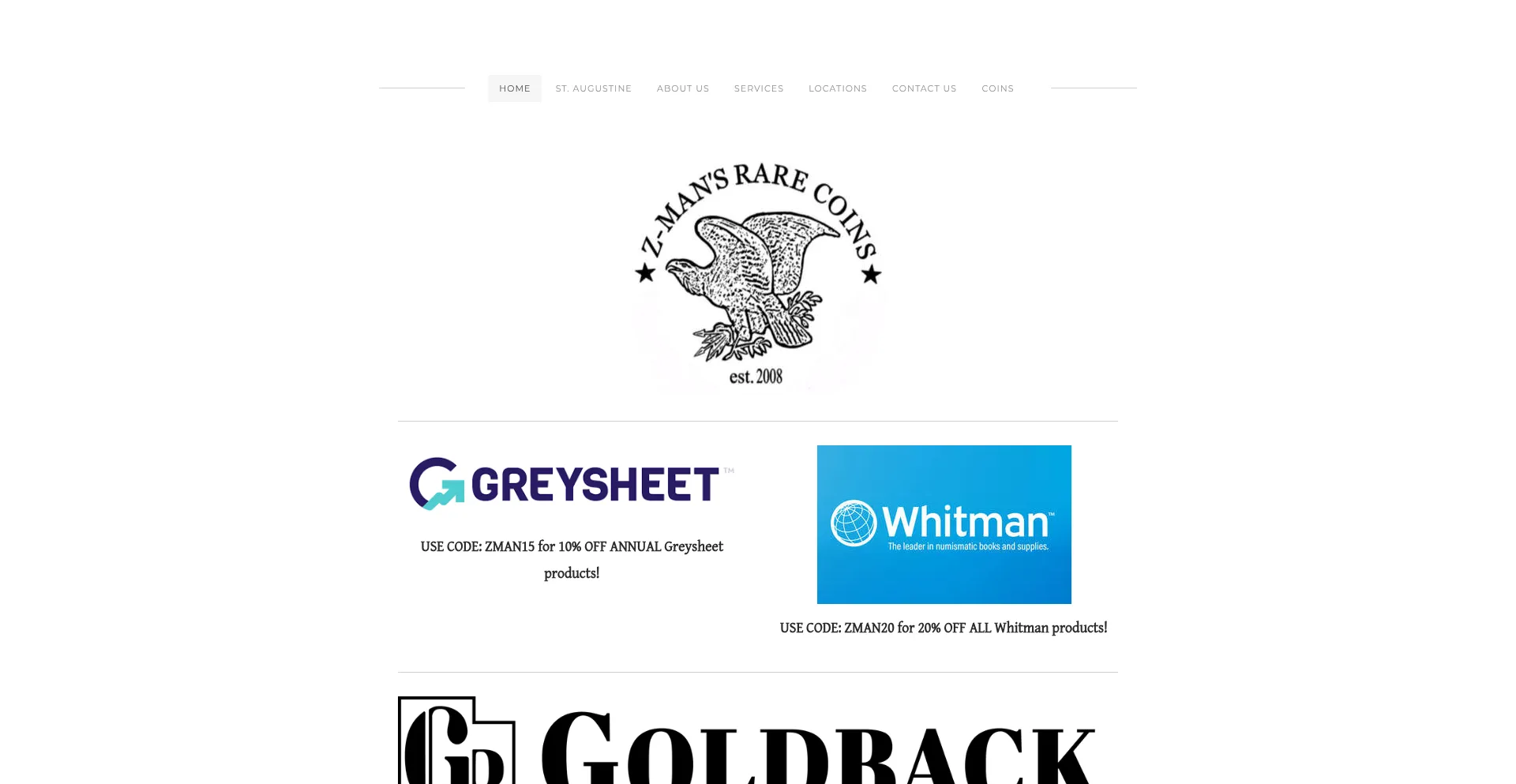 Website screenshot of Zmanscoins.com
