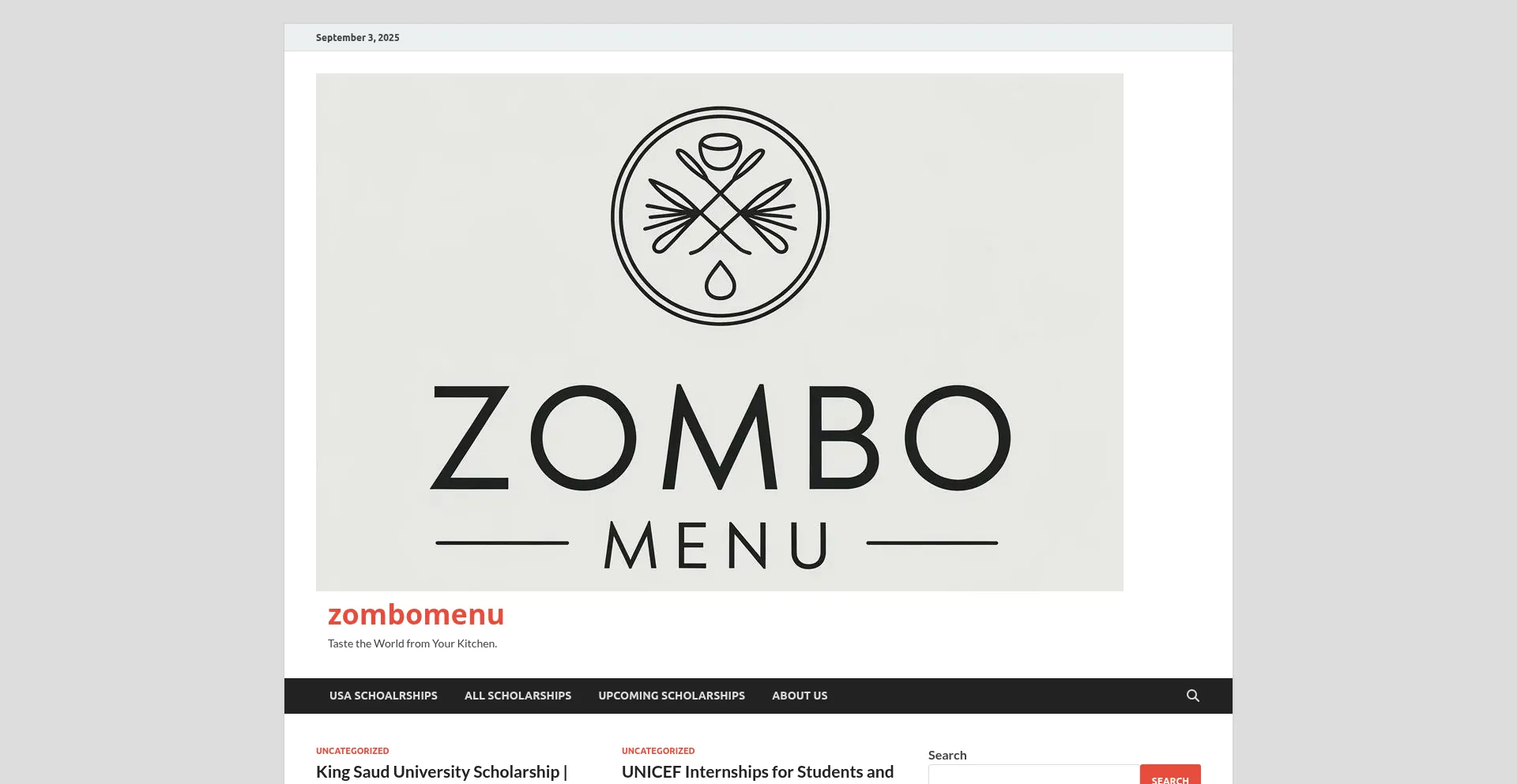 Website screenshot of Zombomenu.com