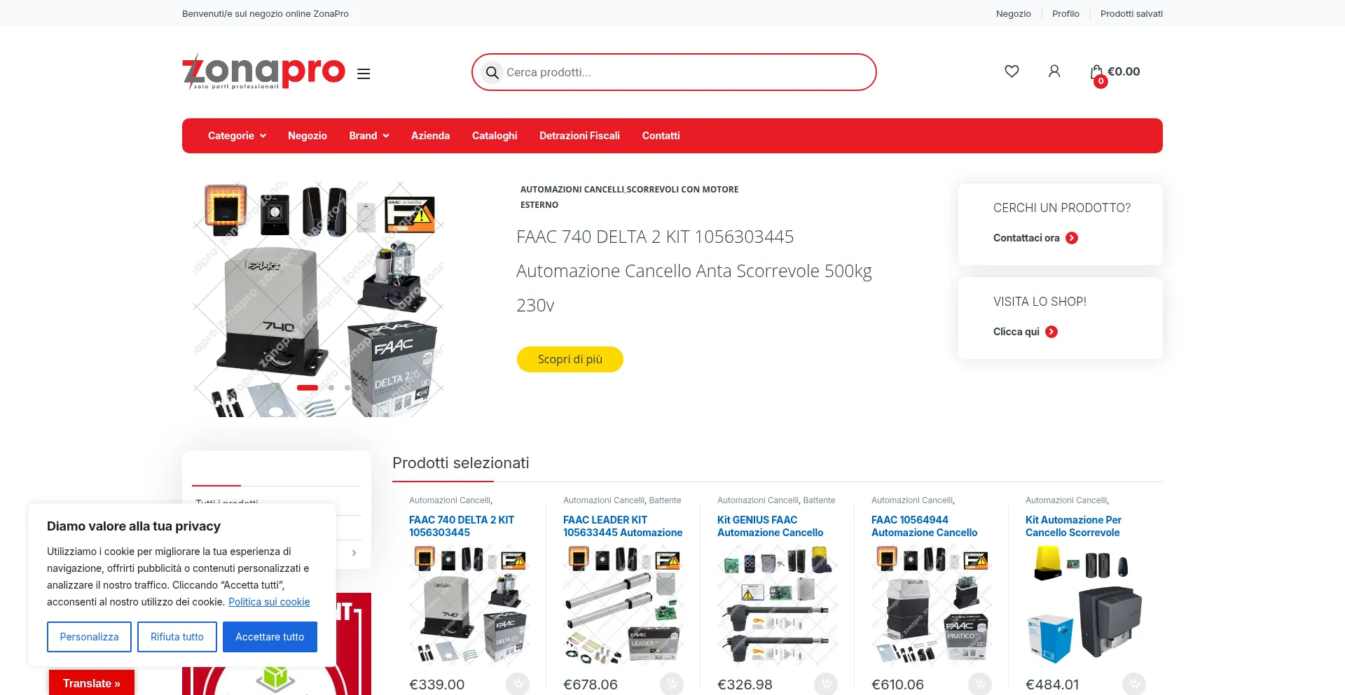 Website screenshot of Zonapro.it
