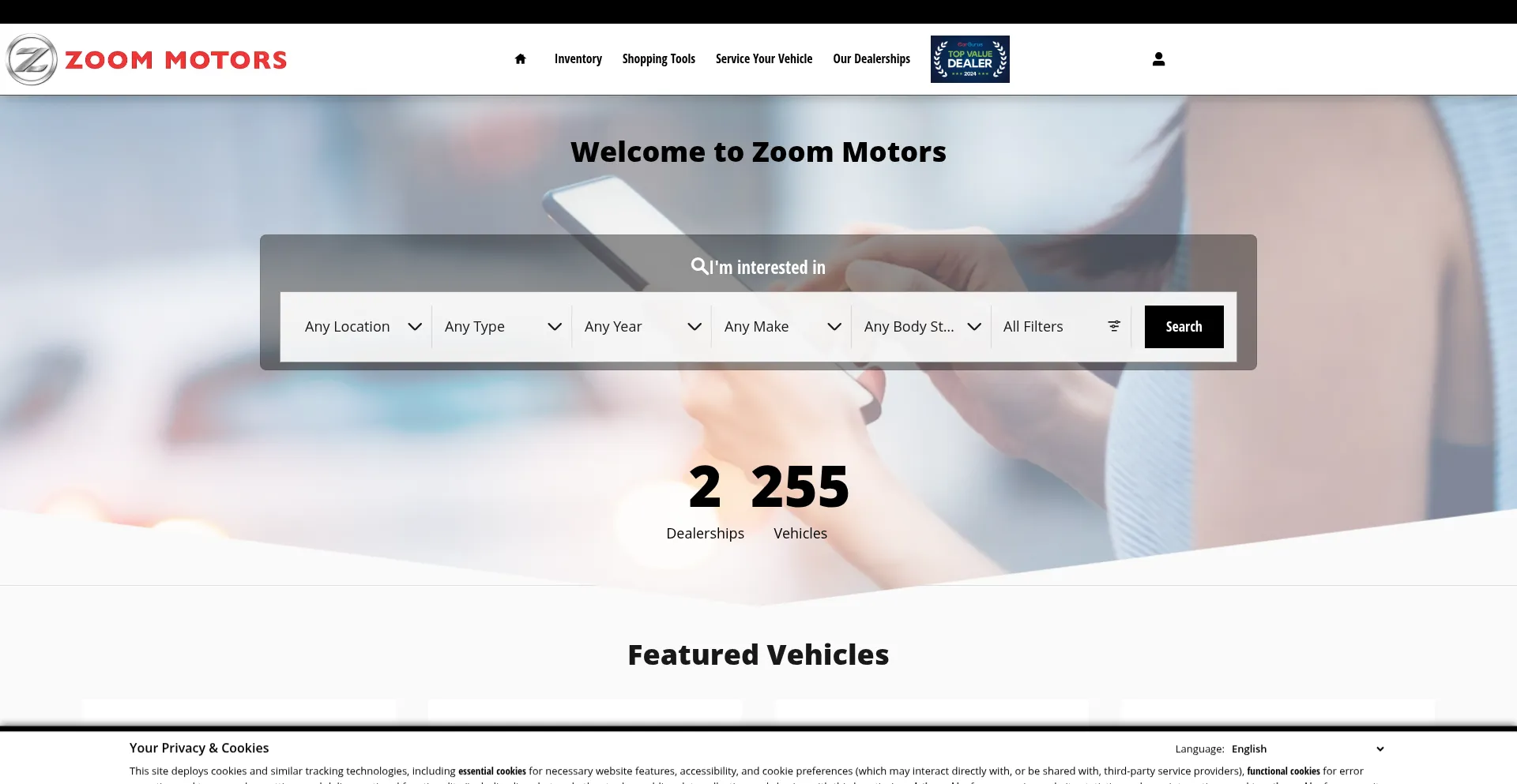 Website screenshot of Zoommotors.com