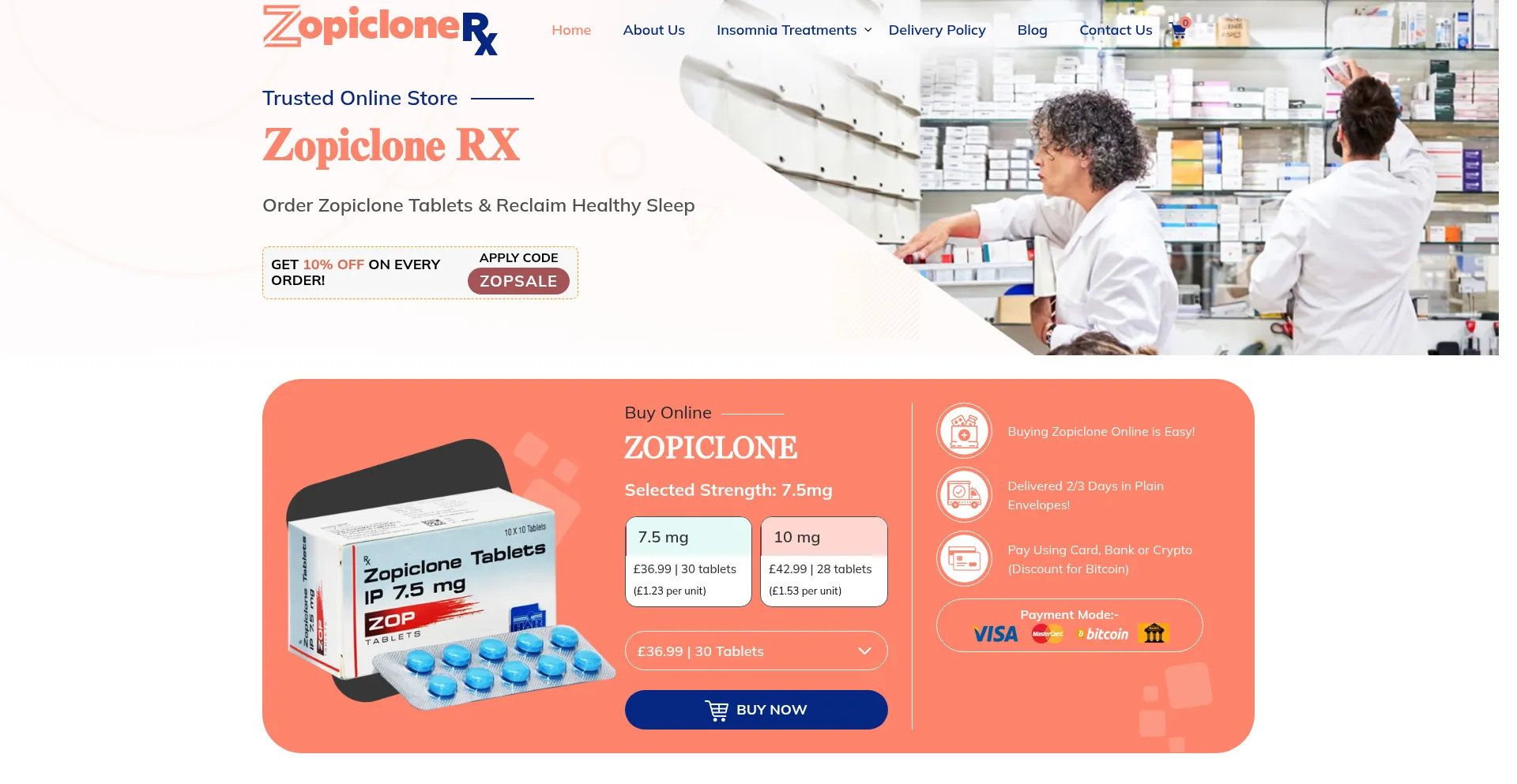 Website screenshot of Zopiclonerx.com