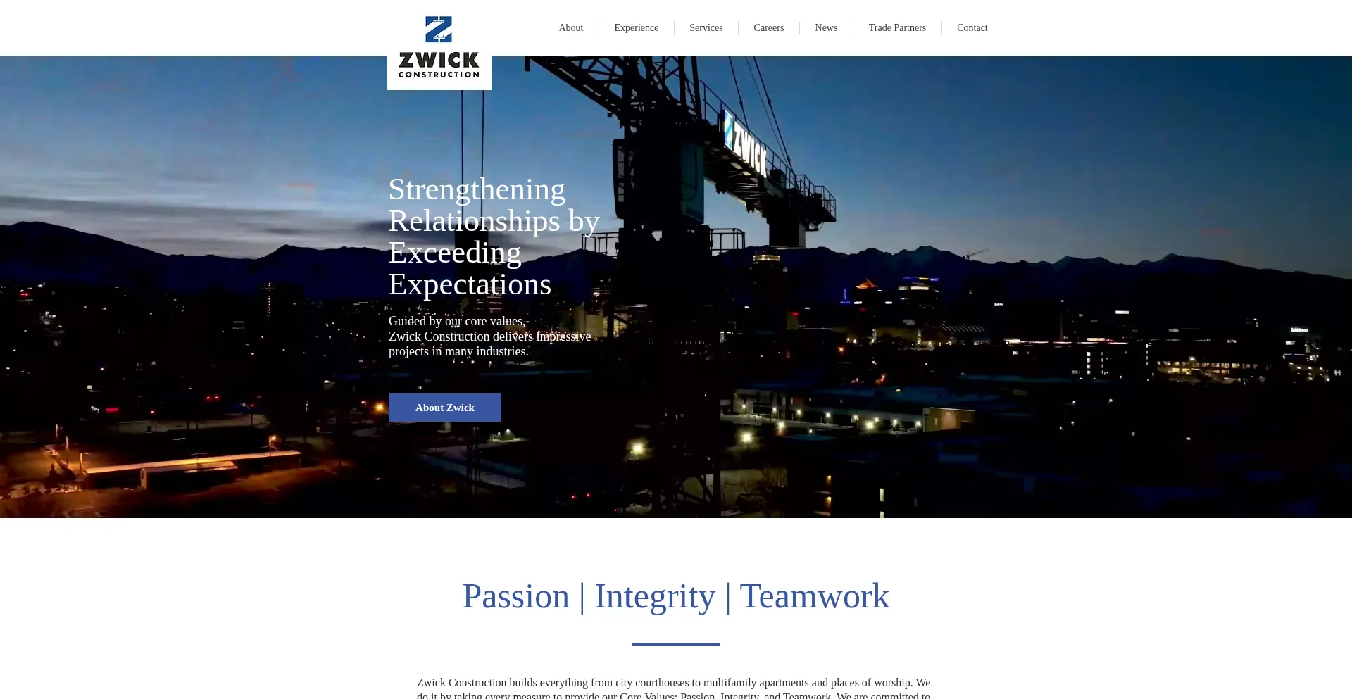 Website screenshot of Zwickconstruction.com