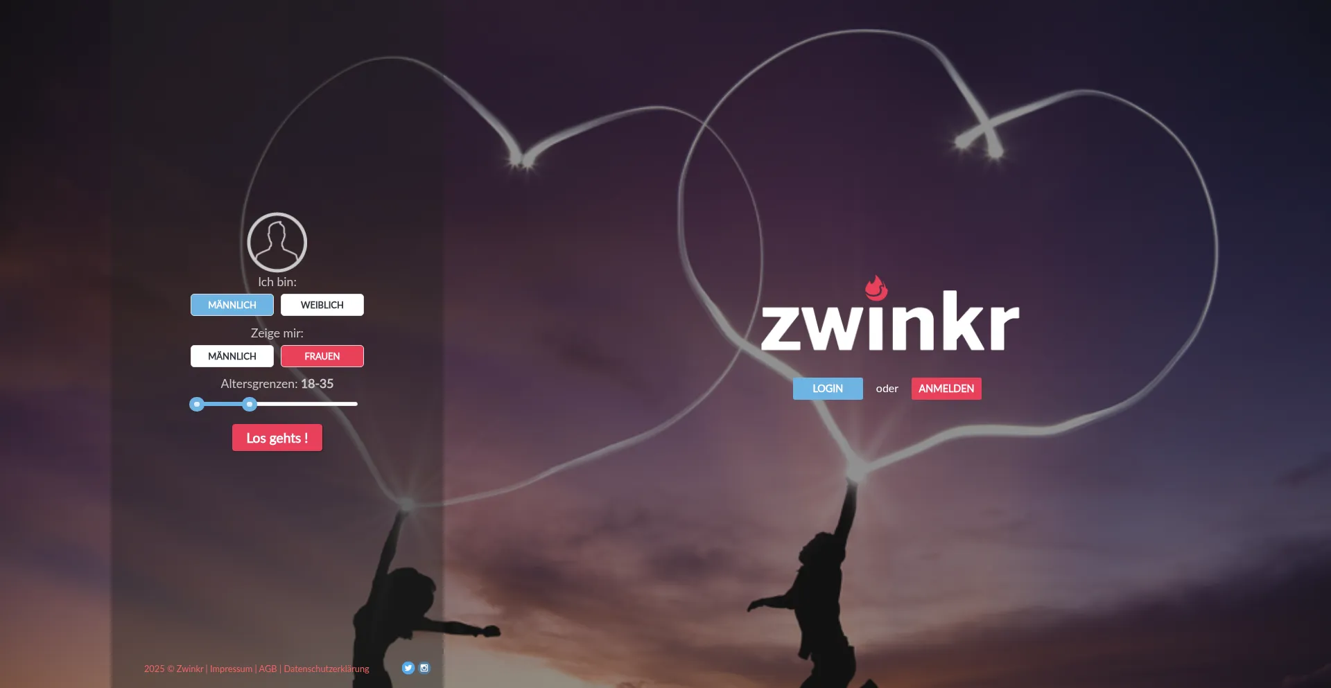 Website screenshot of Zwinkr.me