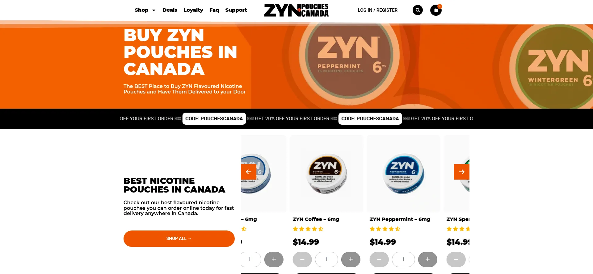 Website screenshot of Zynpouchescanada.co