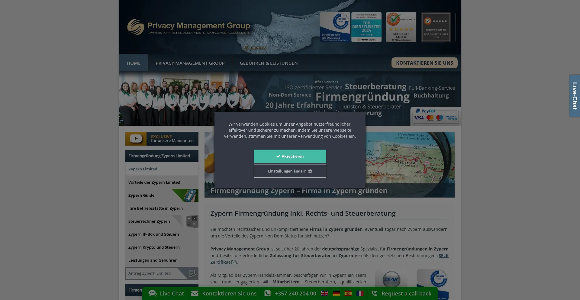 Website screenshot of Zypern-limited.com